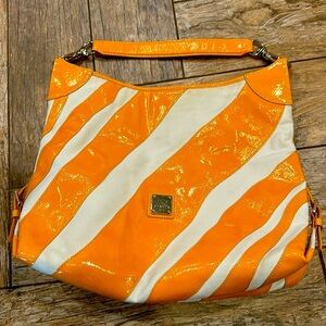 Dooney & Bourke orange white zebra canvas Hobo bag